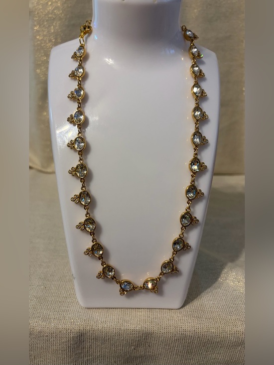 Swarovski Jewelry - Vintage Swarovski Gold Clear Crystal Trefoil Station Link Necklace